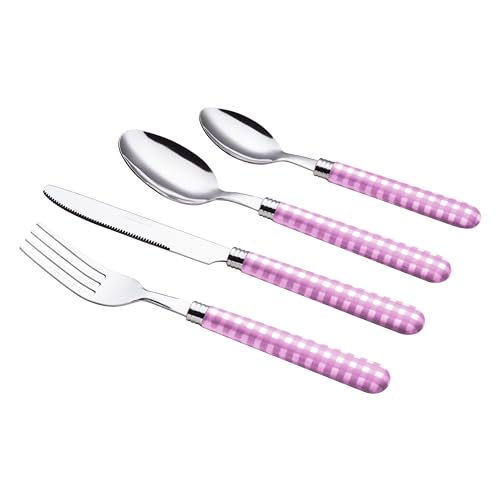 EXZACT Edelstahl-Besteck Set 24 Stück - 6 x Tafelgabeln, 6 x Tafelmesser, 6 x Abendessen Löffel, 6 x Teelöffel (24 x Lila) von Exzact