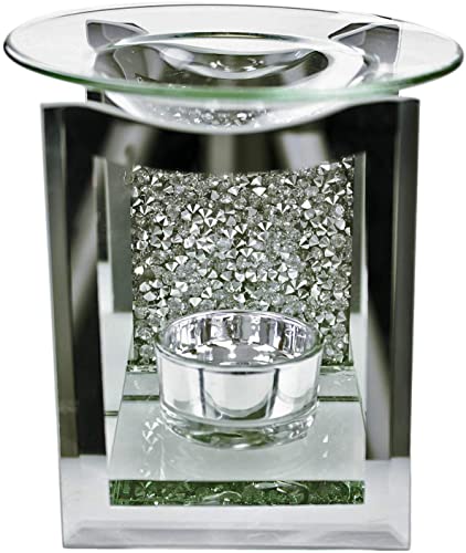 EagleWiz Teelichthalter mit Strasssteinen, Wachsbrenner, silberfarben mit Spiegelkristallglas, Kerzenhalter von Eye on Elegance EagleWiz