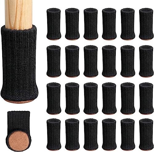 Ezprotekt Möbelsocken, 24er-Pack, Gestrickte Möbelfüße, Stuhlbeinschoner, Stuhlbeine, rutschfeste Möbelschuhe, Vermeiden Kratzer und Lärm, Passend für Stuhlbeine von 1 bis 2 Zoll, Schwarz, Rund von Ezprotekt