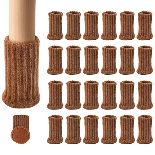 Ezprotekt Möbelsocken, 24er-Pack, Gestrickte Möbelfüße, Stuhlbeinschoner, Stuhlbeine, rutschfeste Möbelschuhe, Vermeiden Kratzer und Lärm, Passend für Stuhlbeine von 1 bis 2 Zoll,Braun von Ezprotekt