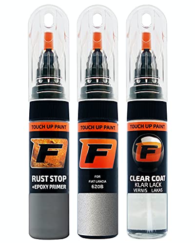 FIRANTO Lackstift Autolack Reparaturset für Fiat Lancia 620B Grigio Argento Vivo - 3-in-1 Autolack Kratzer Reparaturstift 15ml Grundierung, Klarlack von F FIRANTO