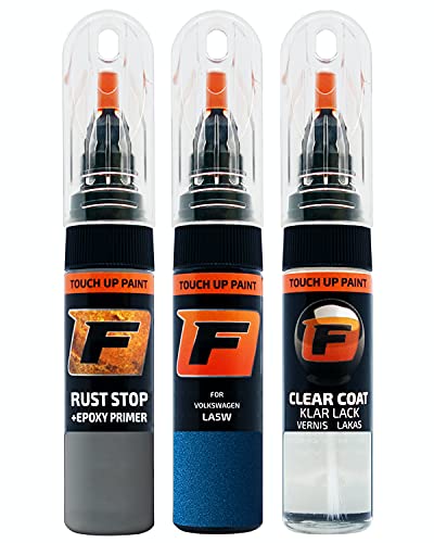 FIRANTO Lackstift Autolack Reparaturset für VW/Volkswagen LA5W Ravennablau - 3-in-1 Autolack Kratzer Reparaturstift 15ml Grundierung, Klarlack von F FIRANTO