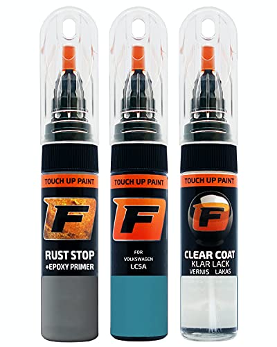 FIRANTO Lackstift Autolack Reparaturset für VW/Volkswagen LC5A Teal Blue/aqua Wave - 3-in-1 Autolack Kratzer Reparaturstift 15ml Grundierung, Klarlack von F FIRANTO