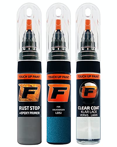 FIRANTO Lackstift Autolack Reparaturset für VW/Volkswagen LD5J Carribean Blue - 3-in-1 Autolack Kratzer Reparaturstift 15ml Grundierung, Klarlack von F FIRANTO