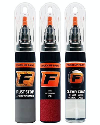 FIRANTO Lackstift Autolack Reparaturset für VW/Volkswagen P8 Kings Red - 3-in-1 Autolack Kratzer Reparaturstift 15ml Grundierung, Klarlack von F FIRANTO