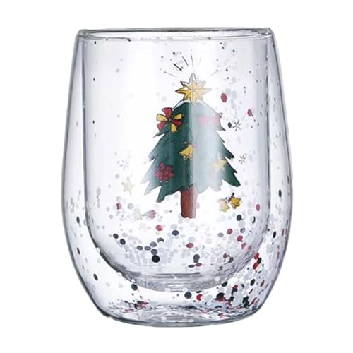 F Fityle Weihnachten Süße Tassen, Weihnachten Becher Kaffee Teegläser, SüßeTassen KaffeeteegläserTrinkgläser Kaffeeglas Doppelwandige, Isolierglas Espressotasse für Weihnachten Party, Weihnachtsbaum von F Fityle