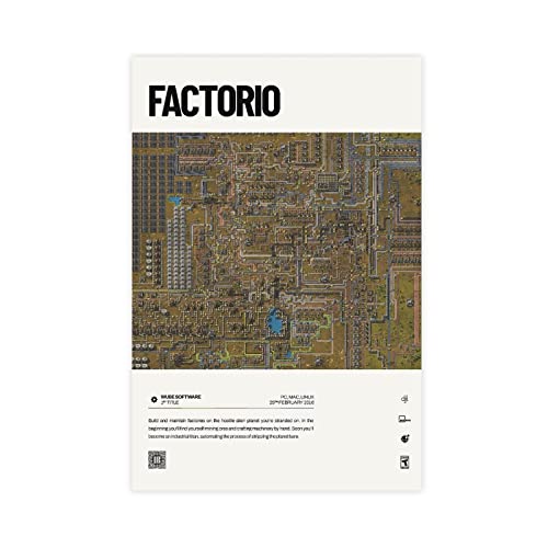 FABIVA Factorio (2016) Videospiel-Poster, Leinwand-Poster, Wandkunst, Dekoration, Bild, Gemälde für Wohnzimmer, Schlafzimmer, Dekoration, Rahmen-Stil, 30 x 45 cm von FABIVA