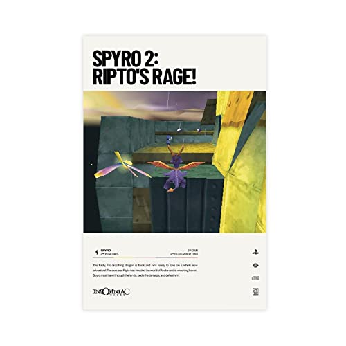 FABIVA Spyro 2 Ripto's Rage (1999), Videospiel-Poster, Leinwand-Poster, Wandkunst, Dekordruck, Bild, Gemälde für Wohnzimmer, Schlafzimmer, Dekoration, ungerahmt, 20 x 30 cm von FABIVA