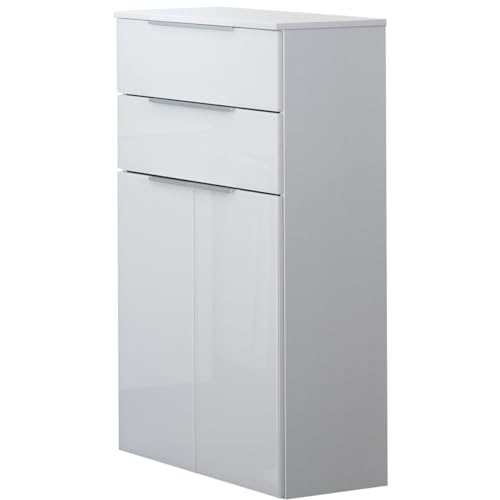 FACKELMANN Doppel-Midischrank Kara/Badschrank mit Soft-Close-System/Maße (B x H x T): ca. 61 x 107 x 32 cm/mit Schubladen und Türen/Korpus: Weiß matt/Front: lackiertes Glas in Weiß von FACKELMANN