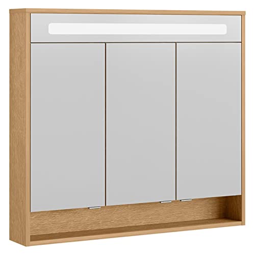 FACKELMANN LED Spiegelschrank Natura/Badschrank mit Soft-Close-System/Maße (B x H x T): ca. 93,5 x 84 x 15,5 cm/hochwertiger Schrank mit Spiegel und Beleuchtung fürs Badezimmer/Korpus: Braun von FACKELMANN