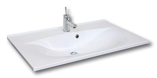 FACKELMANN Waschbecken CAPRI / Waschtisch aus Gussmarmor / Maße (B x H x T): ca. 80 x 14,5 x 50 cm / Einbauwaschbecken / hochwertiges Becken fürs Badezimmer und WC / Farbe: Weiß / Breite: 80 cm von FACKELMANN