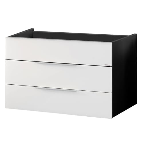 FACKELMANN Waschtischunterschrank KARA / Badschrank mit Soft-Close-System / Maße (B x H x T): ca. 80 x 59 x 49 cm / hochwertiger Schrank fürs Bad / Möbelstück mit zwei Schubladen / Korpus: Anthrazit / Front: lackiertes Glas in Weiß von FACKELMANN