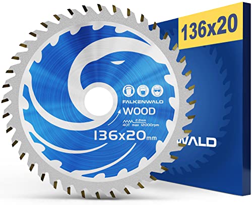 FALKENWALD ® Sägeblatt 136x20 mm ideal für Holz - Kreissägeblatt 136 x 20 kompatibel mit Tauchsäge & Kreissäge von Bosch & Makita - Sägeblatt aus hochwertigem Hartmetall von FALKENWALD