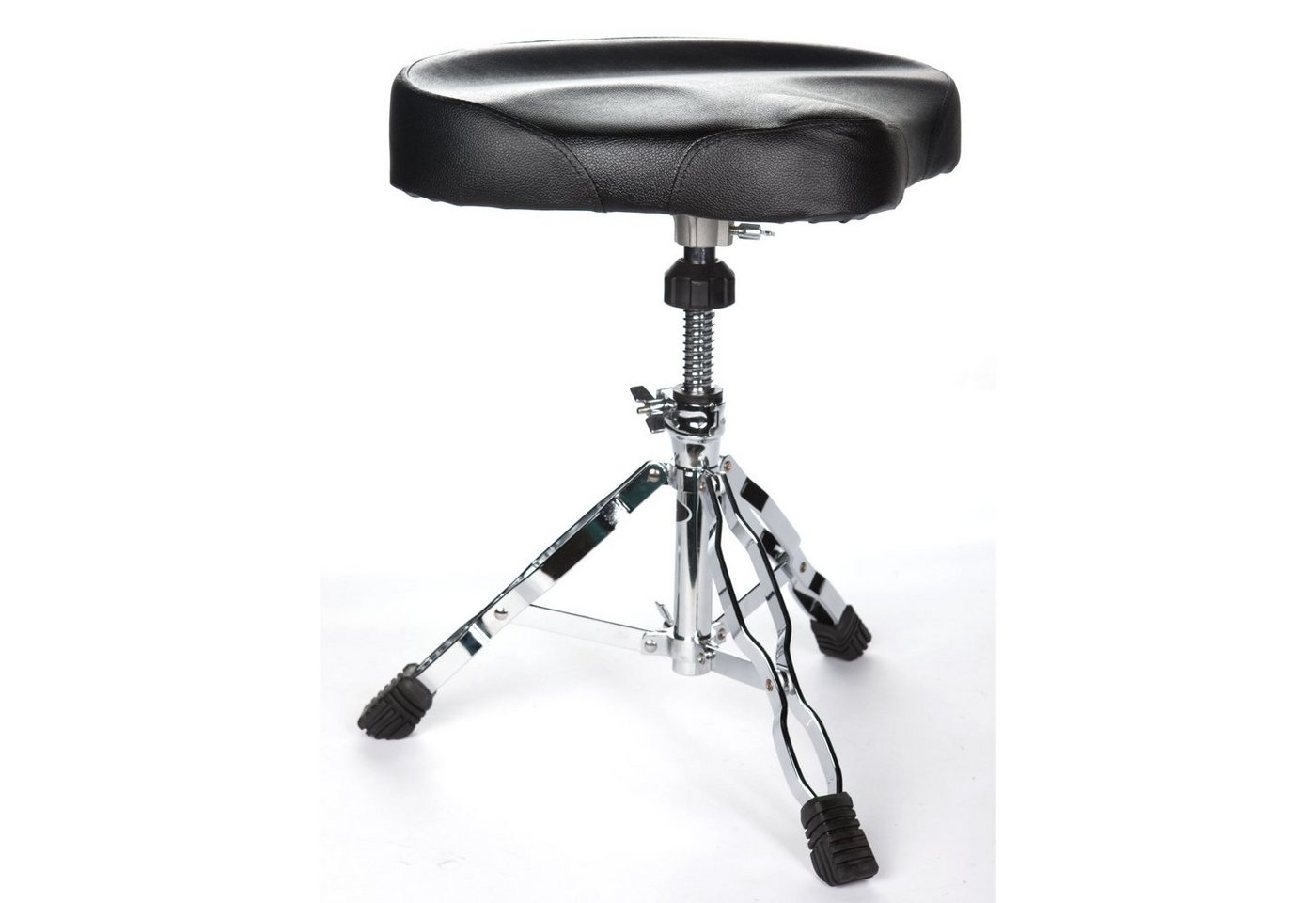 FAME Schlagzeughocker (D8002 Drumhocker, Professioneller Sattelsitz, Vinylbezug, Höhenverstellbar 49-60cm, Doppelstrebig, Stabil, Komfortabel, Ideal für Einsteiger und Profis, Verchromtes Finish, Hardware, Drumhocker), Drumhocker, Professioneller Sattelsitz, Vinylbezug von FAME