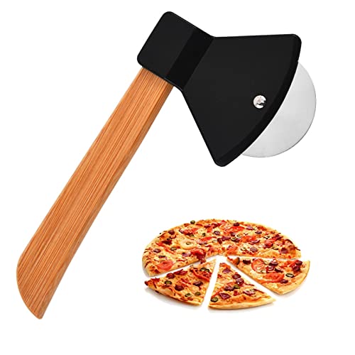 Pizzamesser, Pizzaroller, Manueller Pizzaschneider, pizza schneideroller, Pizzamesser in Axtform, Pizzamesser aus Edelstahl, Pizzamesser mit Holzgriff, zum Schneiden von Pizza, Gebäck, Teig (schwarz) von FANSEZQ