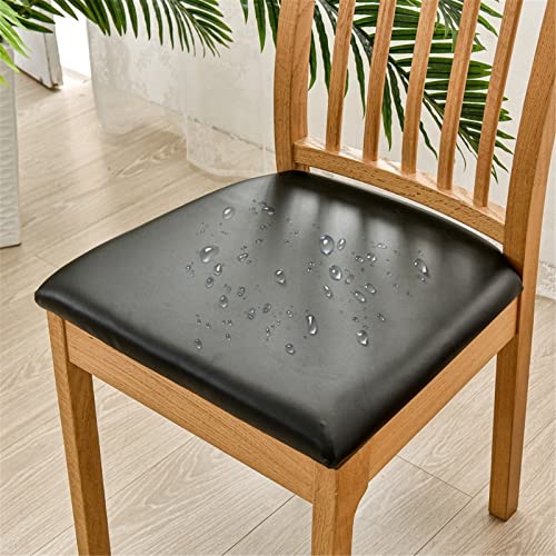 FANSU Stuhlbezug Sitzfläche Leder, Stretch Esszimmerstuhl Sitzbezüge 1 2 4 6er Set PU Stuhl Sitzbezüge Keine Rückenlehne Waschbar für Restaurant, Bürostühle, Bar (Schwarz,1 Stück) von FANSU