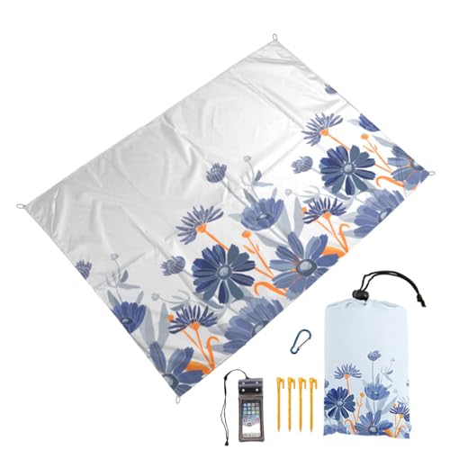 FANSU Wasserdicht Strandmatte, 3D-Druck Picknickdecke Große Picknickdecke, Stranddecke Sandfrei, Waschbare Stranddecke für Strand, Picknick, Camping (100x140cm,Blaugraue Blume) von FANSU