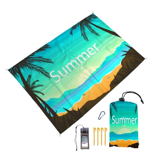 FANSU Wasserdicht Strandmatte, 3D-Druck Picknickdecke Große Picknickdecke, Stranddecke Sandfrei, Waschbare Stranddecke für Strand, Picknick, Camping (140x200cm,Blauer Strand) von FANSU