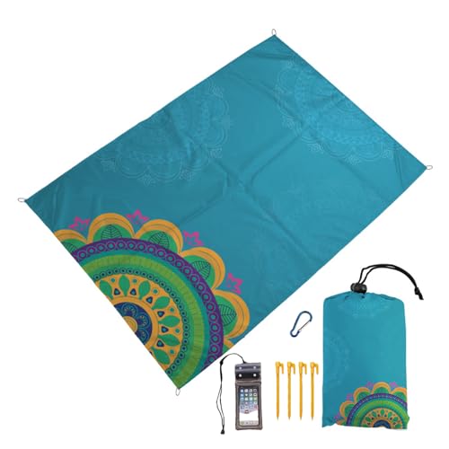 FANSU Wasserdicht Strandmatte, 3D Picknickdecke Große Picknickdecke, Stranddecke Sandfrei, Waschbare Stranddecke für Picknick, Camping, Strand (140x200cm,Blaues Mandala) von FANSU