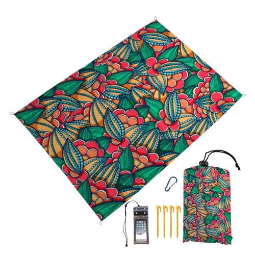 FANSU Wasserdicht Strandmatte, 3D Picknickdecke Große Picknickdecke, Stranddecke Sandfrei, Waschbare Stranddecke für Picknick, Camping, Strand (140x200cm,Grüne Blume) von FANSU