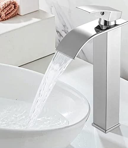 FAOKZE Waschtischarmatur,Wasserhahn Bad,Waschbecken Wasserhahn,Wasserfall Wasserhahn für Badezimmer,Wasserhahn Waschbecken mit schönem Design,Wasserhahn Badebecken für kaltes und heißes Wasser,Chrom von FAOKZE