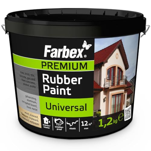 FARBEX Universal Premium Gummi Farbe-Innen und Außenfarbe für alle Oberflächen, Elastische Abdichtung gegen Feuchtigkeit, Witterung-1,2 kg-Grün von FARBEX