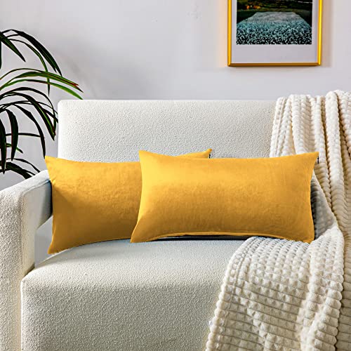 FARFALLAROSSA 2er-Set Kissenbezüge für Sofa30x50 cm, Kissenbezüge aus Samt mit verdecktem Reißverschluss verstärkt, ideal für dekorative Sofakissen - Gelb von FARFALLAROSSA