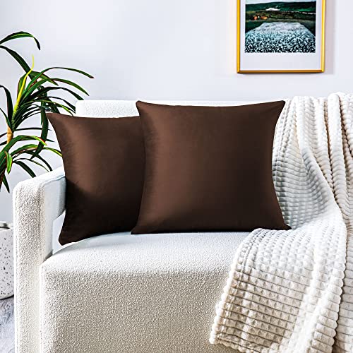 FARFALLAROSSA 2er-Set Kissenbezüge für Sofa55x55 cm, Kissenbezüge aus Samt mit verdecktem Reißverschluss verstärkt, ideal für dekorative Sofakissen - Braun von FARFALLAROSSA