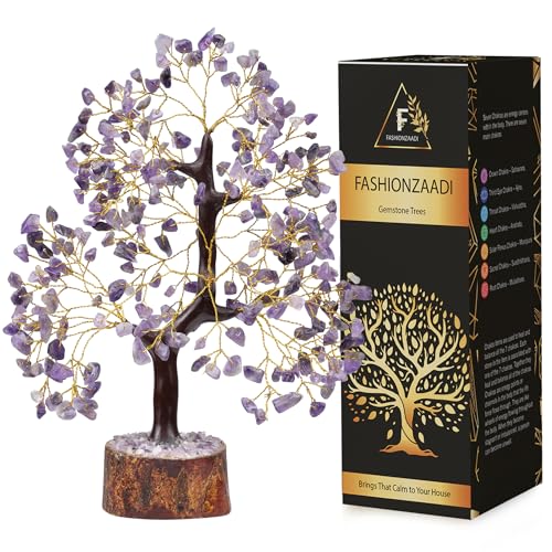 FASHIONZAADI Amethyst Bonsai Money Tree Feng Shui Crystal Gemstone Trees Chakra Stone Healing Crystals Good Luck Home Office Table Décor Health Prosperity Size 10-12 inch (Golden Wire) von FASHIONZAADI