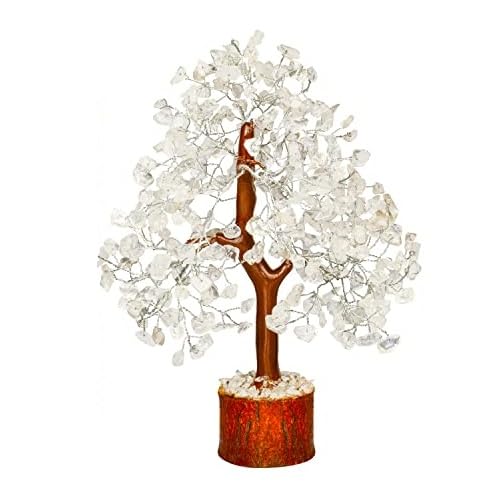 FASHIONZAADI Klarer Quarz-Edelsteinbaum für Feng Shui, Bonsai, Reiki, Heilkristalle, Geldbäume, Chakra-Ausgleichsstein Glückskristall Heimdekoration Tisch-Prunkstück Größ 10-12 Zoll (Silberdraht) von FASHIONZAADI