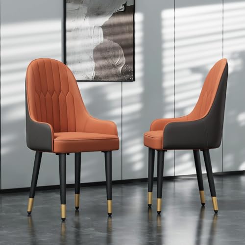 FATIVO Esszimmerstühle 2er Set mit Rückenlehne, Küchenstühle aus PU-Kunstleder - belastbare bequemer Polsterstuhl Essstühle für Esszimmer, grau orange von FATIVO