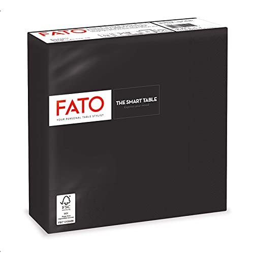Fato, Einweg-Papierservietten, Ideal für informelle Mittagessen und Buffets, Packung mit 50 Servietten, Größe 33x33, 4-fach gefaltet, 2-lagig, Farbe Schwarz, FSC-zertifiziert von Fato