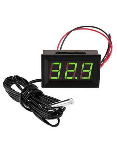 FBBULES Mini Digital Thermometer mit Sonde Temperaturüberwachung für Kühlschrank Aquarium 12V Led Temperature Meter Detector,Grün von FBBULES