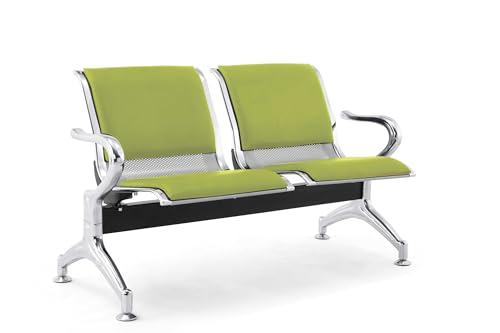 FBasic Bank 2-Sitzer Stahl 125x71x78H silber für Warteraum | inkl. Sitzkissen für Sitz und Rückenlehne PISTACCHIO | Bank mit Armlehnen von FBasic