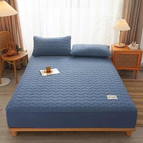 FCLDESHOP Weiche Atmungsaktivem Bettlaken,Dickes, gestepptes, gebürstetes Bettlaken, geeignet für 12''/30 cm Tiefe Matratzen, einfarbige, rutschfeste Bettdecke, blau, 100 x 200 cm + 30 cm von FCLDESHOP