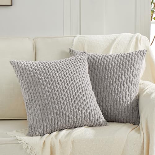 FDTERN 2er Set 45x45 cm Grau Kordsamt Kissenbezug,Flauschig Boho Kissenbezüge Kissenhülle Dekokissenbezug Sofakissen Couchkissen Dekokissen Deko für Sofa Schlafzimmer Wohnzimmer von FDTERN