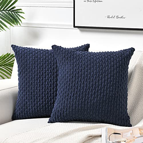 FDTERN 2er Set 45x45 cm Navy Blau Kordsamt Kissenbezug,Flauschig Boho Kissenbezüge Kissenhülle Dekokissenbezug Sofakissen Couchkissen Dekokissen Deko für Sofa Schlafzimmer Wohnzimmer von FDTERN