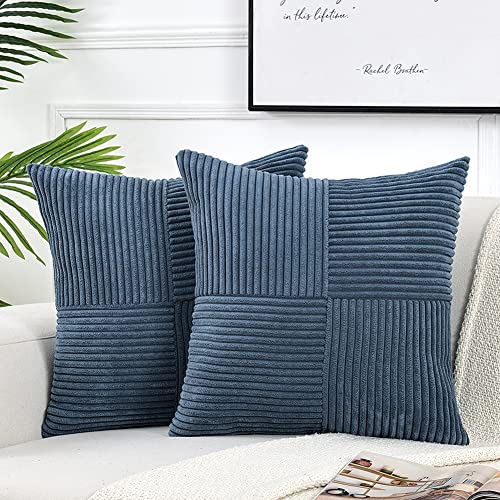 FDTERN 2er Set Boho Kordsamt Kissenbezug 60x60CM Blau Einfarbig Flauschig Quadrat Kissenbezüge Kissenhülle Dekokissenbezug Sofakissen Dekokissen Deko für Sofa Schlafzimmer Wohnzimmer Balkon von FDTERN