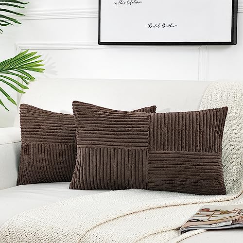 FDTERN 2er Set Boho Kordsamt Kissenbezug Rechteckig 30x50CM Dunkelbraun Einfarbig Flauschig Kissenbezüge Kissenhülle Dekokissenbezug Sofakissen Dekokissen Deko für Sofa Schlafzimmer Wohnzimmer Balkon von FDTERN