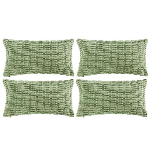 FDTERN 4er Set Boho Kissenbezug 30x50 cm Bohnengrün Einfarbig Flauschig Kissenbezüge Kordsamt Kissenhülle Dekokissenbezug Sofakissen Dekokissen Deko für Sofa Schlafzimmer Wohnzimmer Balkon von FDTERN