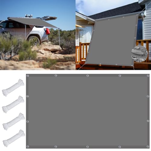 Quadratisch Sonnenschutz Markise 1.1 x 4.8 m Segeltuch Pergola Feuchtigkeitsbeständig für Terrasse, Pool und Garten, Hellgrau von FEIJUAND