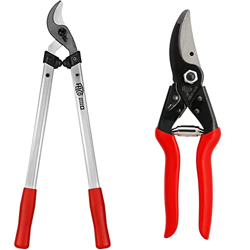 FELCO 211-60 Astschere (Länge 60 cm, ziehender Schneidkopf, Baumschere Schnitt-ø 35 mm, Griffe aus Aluminium, Gartenschere für schwere Schneidarbeiten) & 5 Gartenschere (Schnitt-ø 25 mm, Länge 225 mm) von FELCO