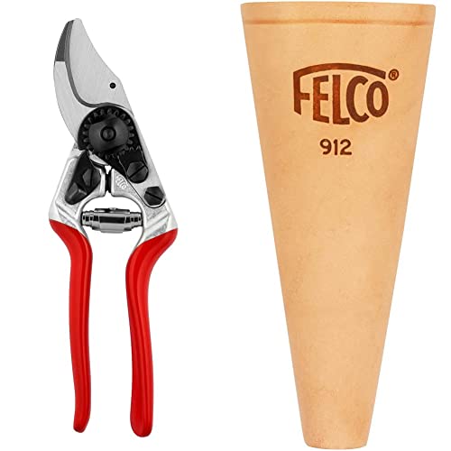 FELCO F 14 Gartenschere für Rechtshänder Nr. 14 (kompakte Baumschere, Schere für kleine Hände, Schnitt-ø 18 mm, Länge 180 mm, Rebschere) FELCO 14 & Etui Nr. 912 (Tasche für Gartenschere) FELCO 912 von FELCO