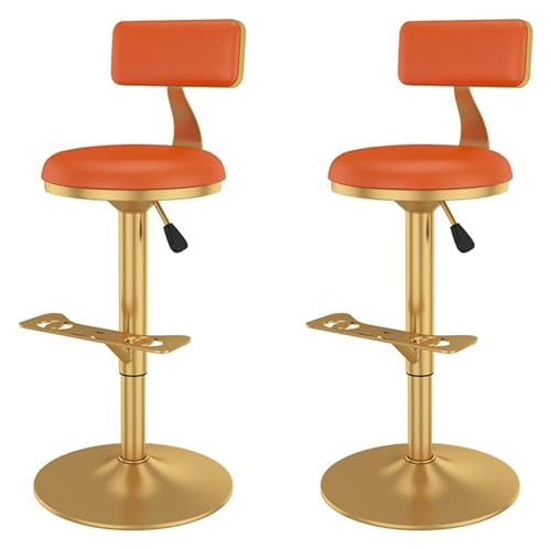 Barhocker Barhocker mit einer Höhe von 60–80 cm, 2er-Set, drehbarer Barhocker aus PU-Leder mit Rückenlehne, goldfarbenes Metall mit gepolstertem Thekenstuhl mit Fußstütze Style ( Color : Orange- ) von FENBNMK
