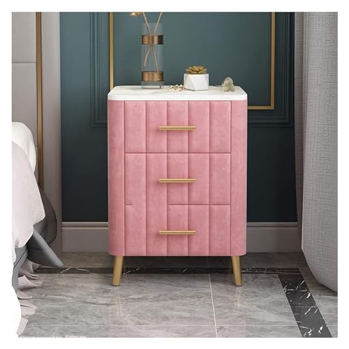 FENBNMK Nachttische Marmor-Nachttisch mit 3 Schubladen, Nachttisch im skandinavischen Stil, Wohnzimmer, Schlafzimmer, Nachttischkommode Schlafzimmer (Color : Pink) von FENBNMK