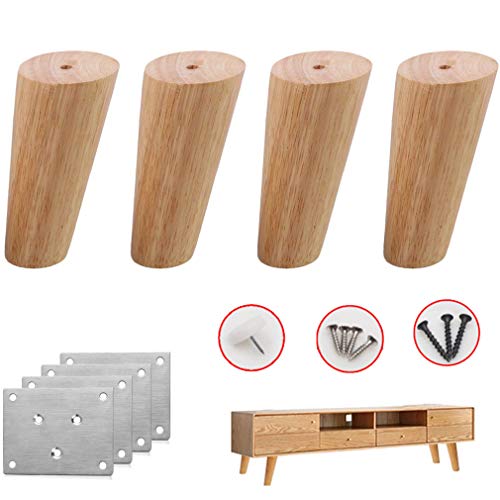 4x Massive Eiche Sofabeine Möbelfüße,Schräg Konisch Tischbeine,Ersatz Bettfüße Möbelbeine,Couch TV Schrank Ottoman Loveseat Kommode Stuhl Beine,Holzfarbe,mit Montageplatte & Schrauben (12cm/4.7") von FENGSHOUU