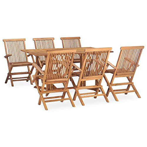 FENLAX 7-TLG. Garten-Essgruppe Klappbar Massivholz Teak Dining Lounge Gartenmöbel Set Balkonmöbel Bequem Sitzgruppe Outdoor Terassenmöbelset Outdoor Möbel Sitzlounge für Draußen （Tisch:150x90x75 cm） von FENLAX