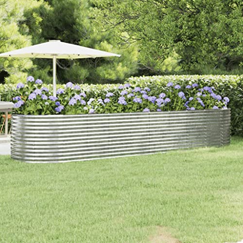 FENLAX Pflanzkübel aus Pulverbeschichteter Stahl 396x100x68 cm Silber Pflanzenkasten Blumenbeet Pflanzenbeet Hochbeete Terrasse Hochbeet Balkon Hochbeet für Gemüse Hochbett Garten Hochbeet Metall von FENLAX