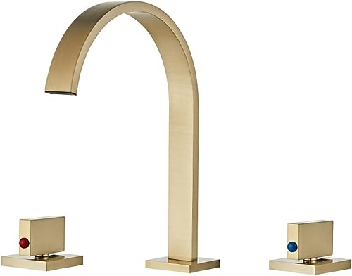 Badarmaturen for Waschbecken, 3-Loch, Doppelgriff-Wasserfall-Waschtischarmaturen, modernes Badezimmer-Waschtischarmatur aus Vollkupfer-Gold(Color:Gold) von FESTAS