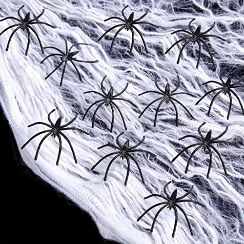 FFTANXS Spinnenweben Halloween Deko, 100g Groß Spinnenweben Halloween Mit 20 Halloween Deko Spinne, Riesiges Gefälschtes Dehnbares Spinnennetz, Halloween Spinnennetz Outdoor Drinnen Home Decoration von FFTANXS